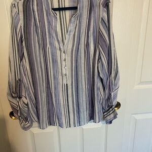 Zac & Rachel Linen Blend Striped light Purple and White Women's Top